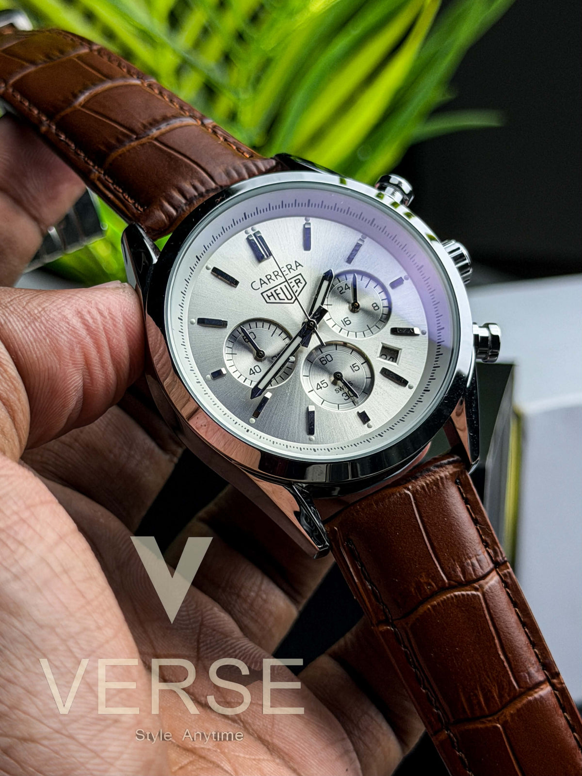 TAG Heuer Carrera Chronograph V2 - White Dial Cognac Brown Leather ( Double A ) - VERSE -