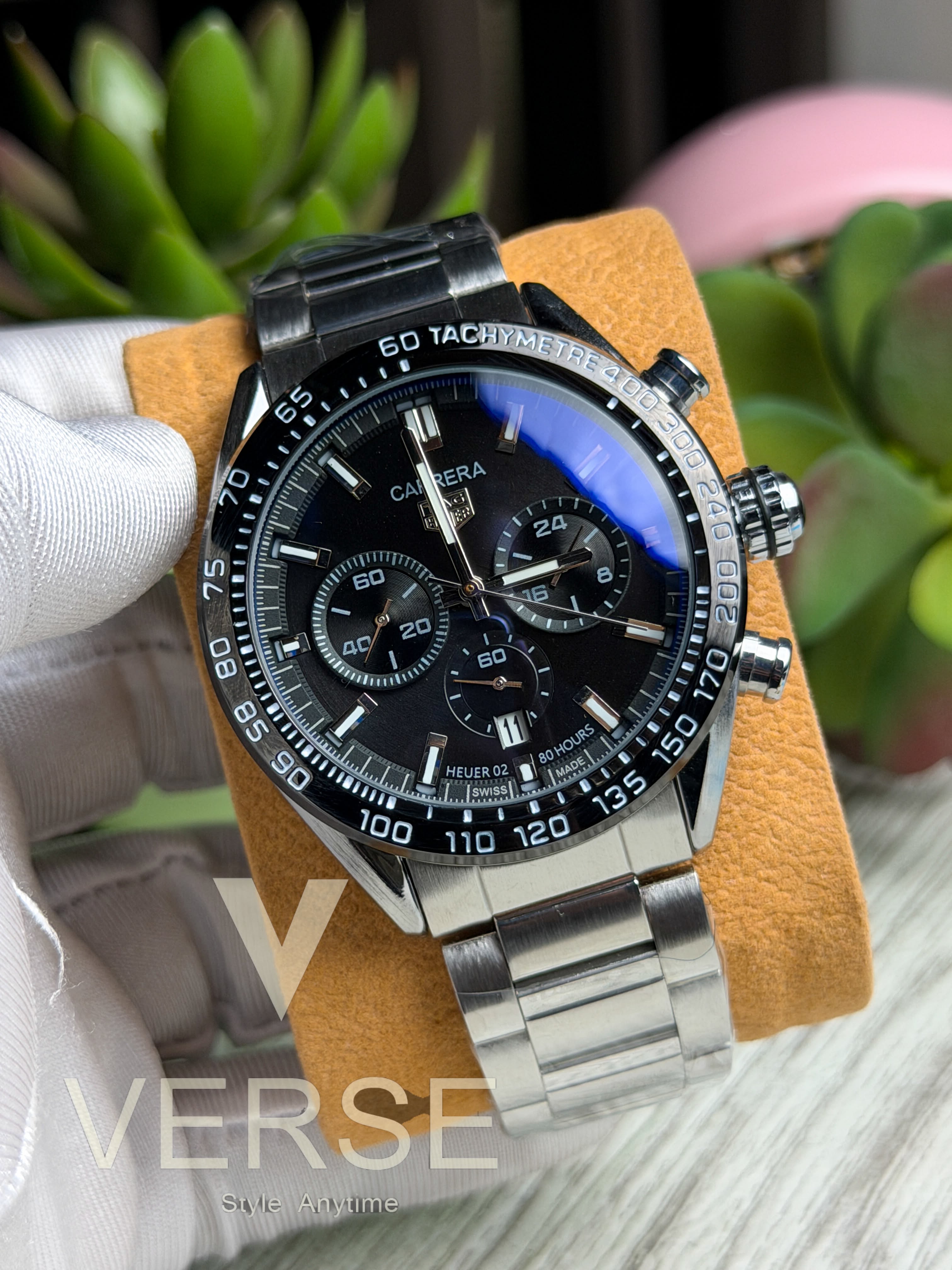 TAG Heuer Carrera Sport 02 Chronograph | Inky Black Dial Stainless Steel Watch - ( Double A ) - VERSE - 