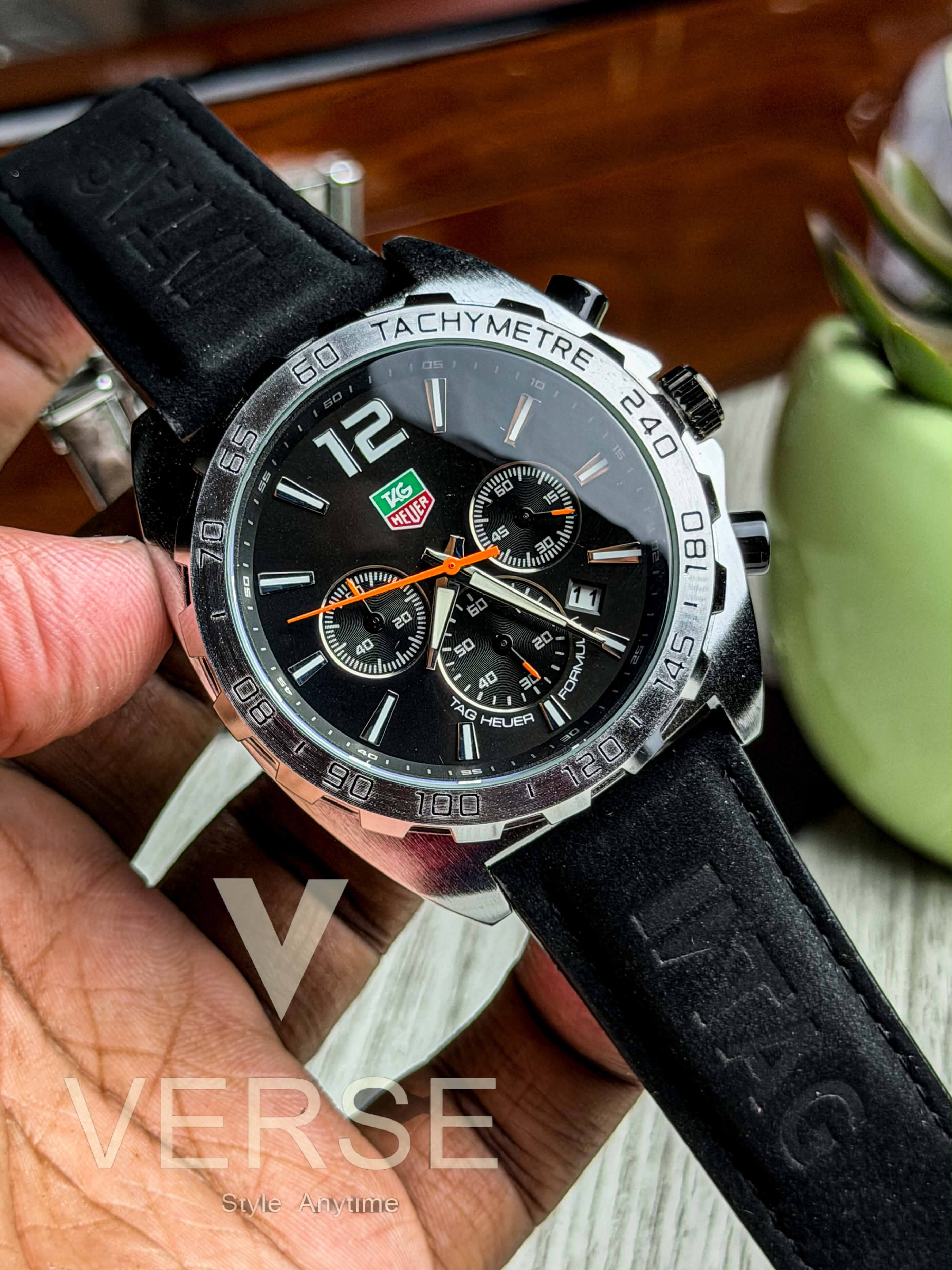 TAG Heuer Formula 1 Chronograph Gulf Edition | Asphalt Black Dial Black Suede Leather - ( Double A ) - VERSE -