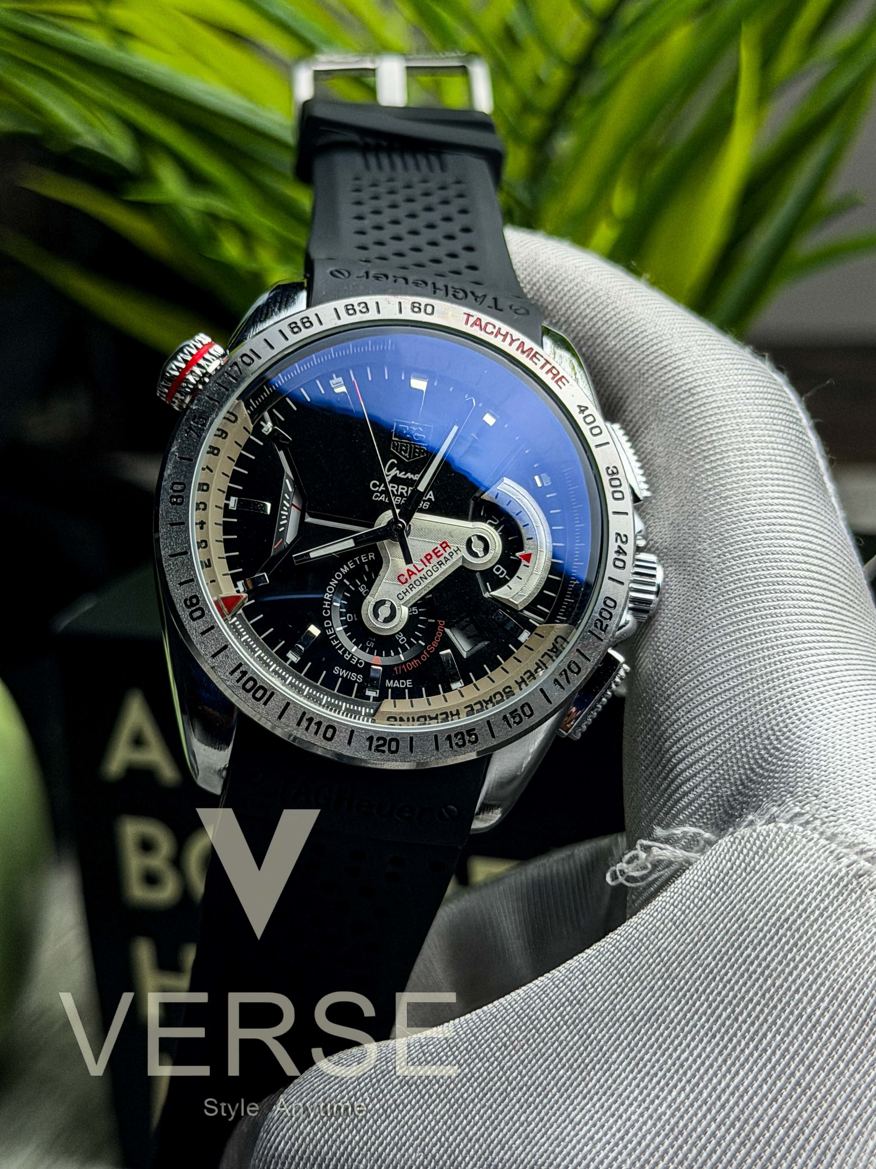 TAG Heuer Grand Carrera Calibre 36 RS Caliper Chronograph - Black Silicone Strap ( Double A ) - VERSE -
