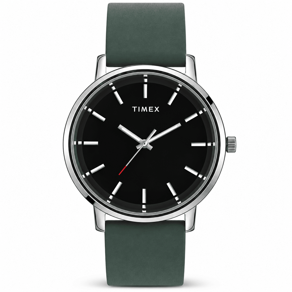 Timex Classics TW0TG8018 Men’s Analog Watch – Black Dial, Green Leather Strap| Timex Classics TW0TG8018 - VERSE -