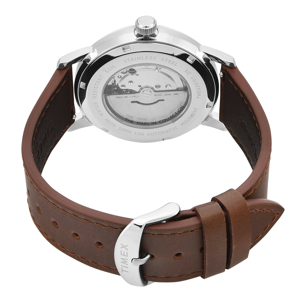 Timex Marlin Automatic 42mm Salmon Pink Dial Brown Leather Men's Watch | Timex TWEG26701 - VERSE -