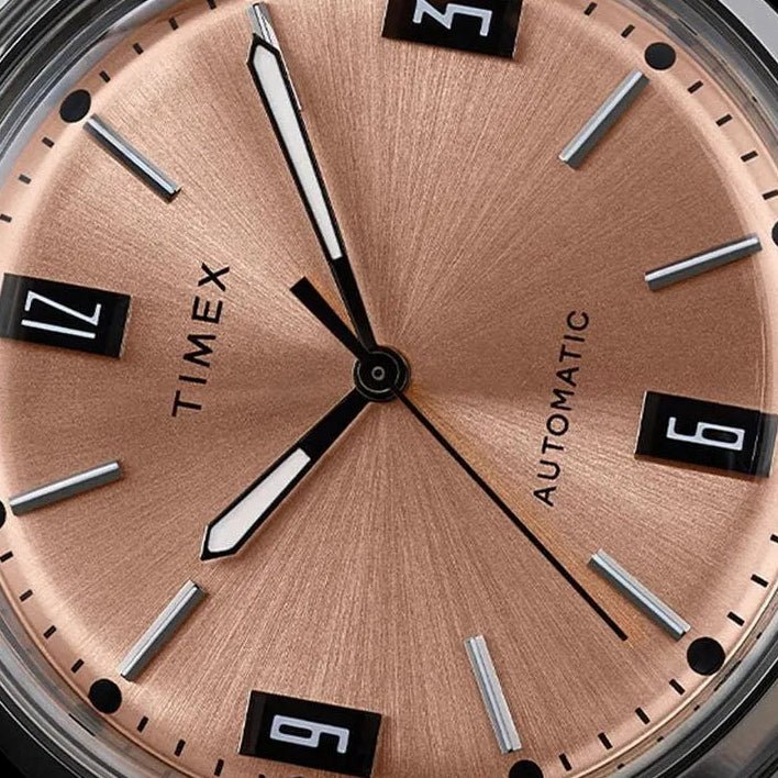 Timex Marlin Automatic 42mm Salmon Pink Dial Brown Leather Men's Watch | Timex TWEG26701 - VERSE -