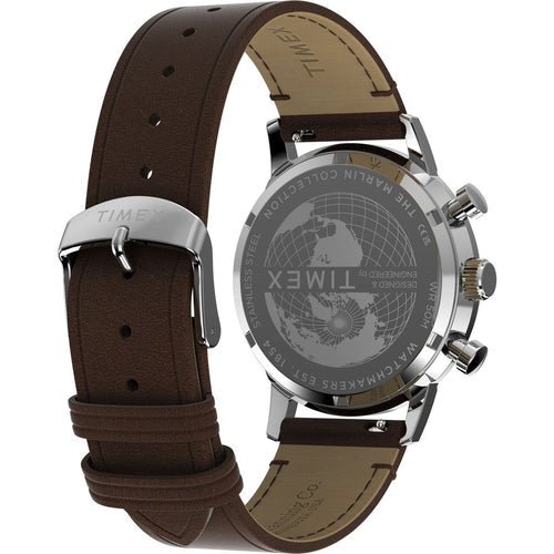 Timex Marlin Chronograph Tachymeter 40mm Ice Blue Dial Brown Leather Men's Watch | Timex TW2Y66600UJ - VERSE -