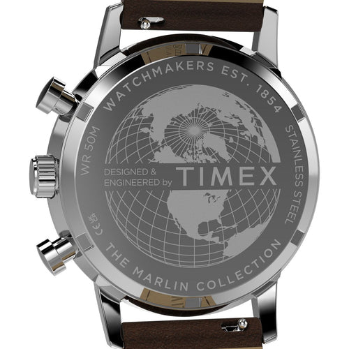 Timex Marlin Chronograph Tachymeter 40mm Ice Blue Dial Brown Leather Men's Watch | Timex TW2Y66600UJ - VERSE -