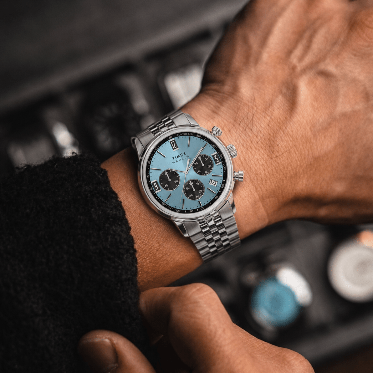 Timex Marlin Chronograph Tachymeter 40mm Ice Blue Dial Stainless Steel Men's Watch | Timex TW2Y66500 - VERSE -