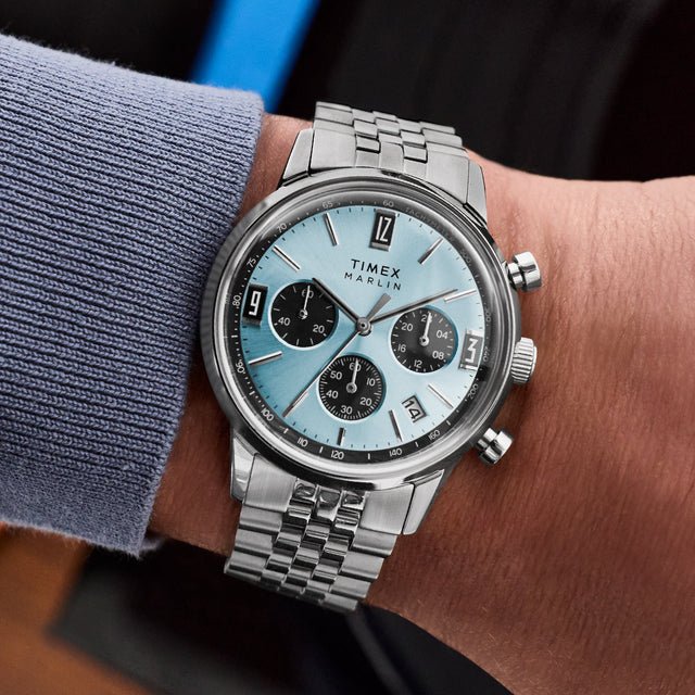 Timex Marlin Chronograph Tachymeter 40mm Ice Blue Dial Stainless Steel Men's Watch | Timex TW2Y66500 - VERSE -