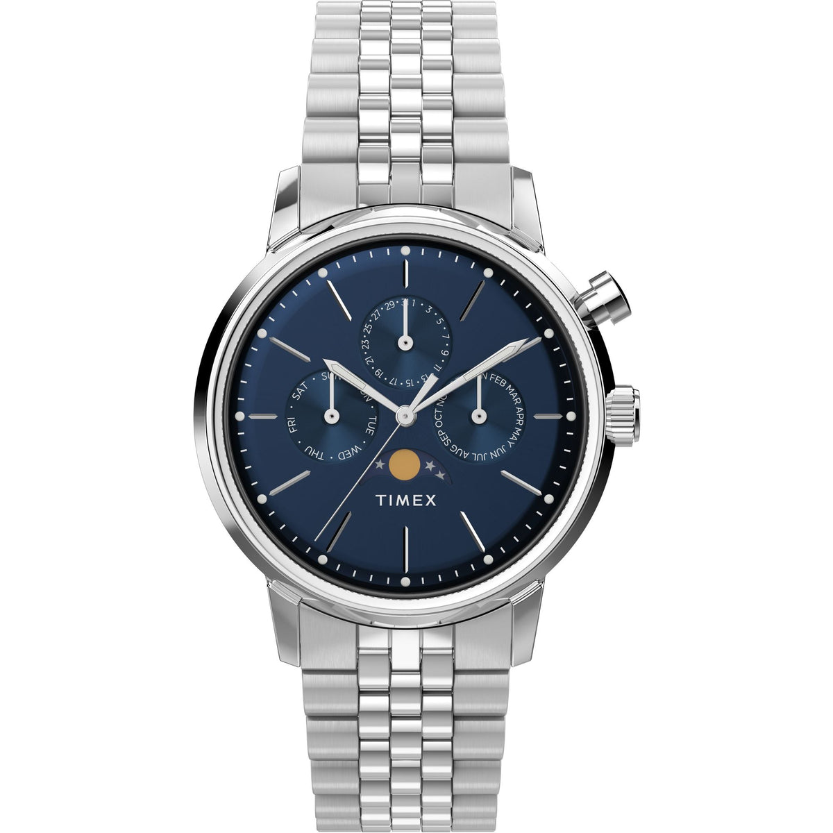 Timex Marlin Moon Phase Multifunction 40mm Navy Blue Dial Stainless Steel Men's Watch | Timex TWEG26802 - VERSE -