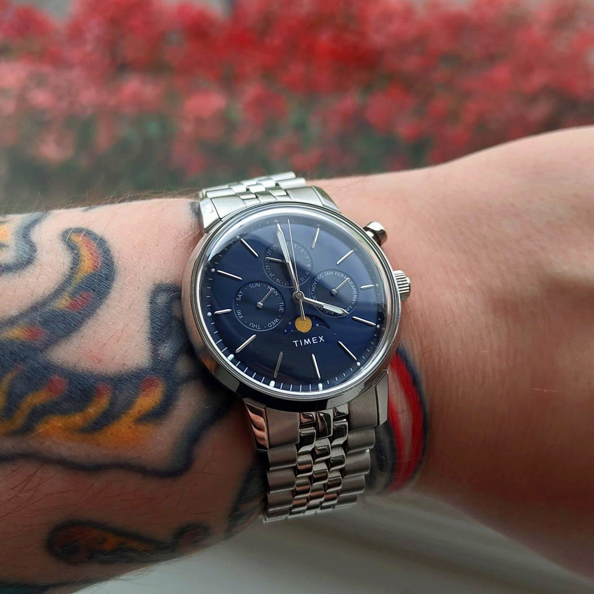 Timex Marlin Moon Phase Multifunction 40mm Navy Blue Dial Stainless Steel Men's Watch | Timex TWEG26802 - VERSE -
