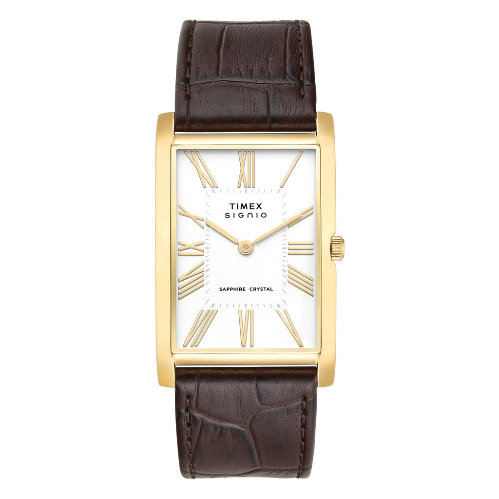 Timex Signio Quartz White Dial Brown Leather Men's Tank Watch | Timex TWEG34300 - VERSE -