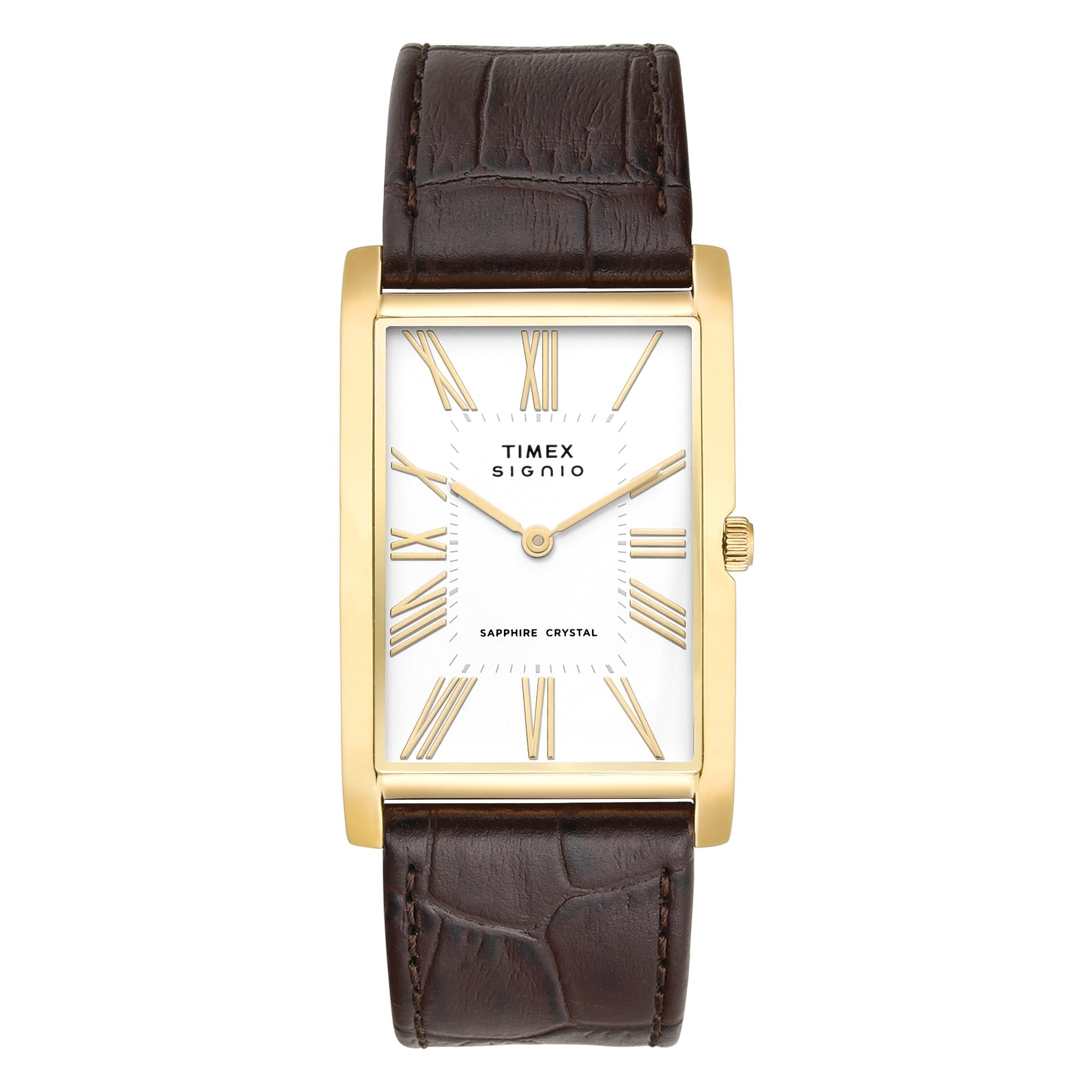 Timex Signio Quartz White Dial Brown Leather Men's Tank Watch | Timex TWEG34300 - VERSE -