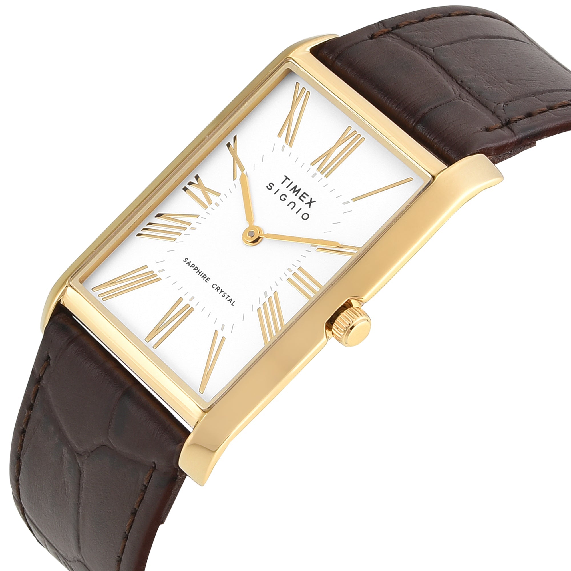 Timex Signio Quartz White Dial Brown Leather Men's Tank Watch | Timex TWEG34300 - VERSE -