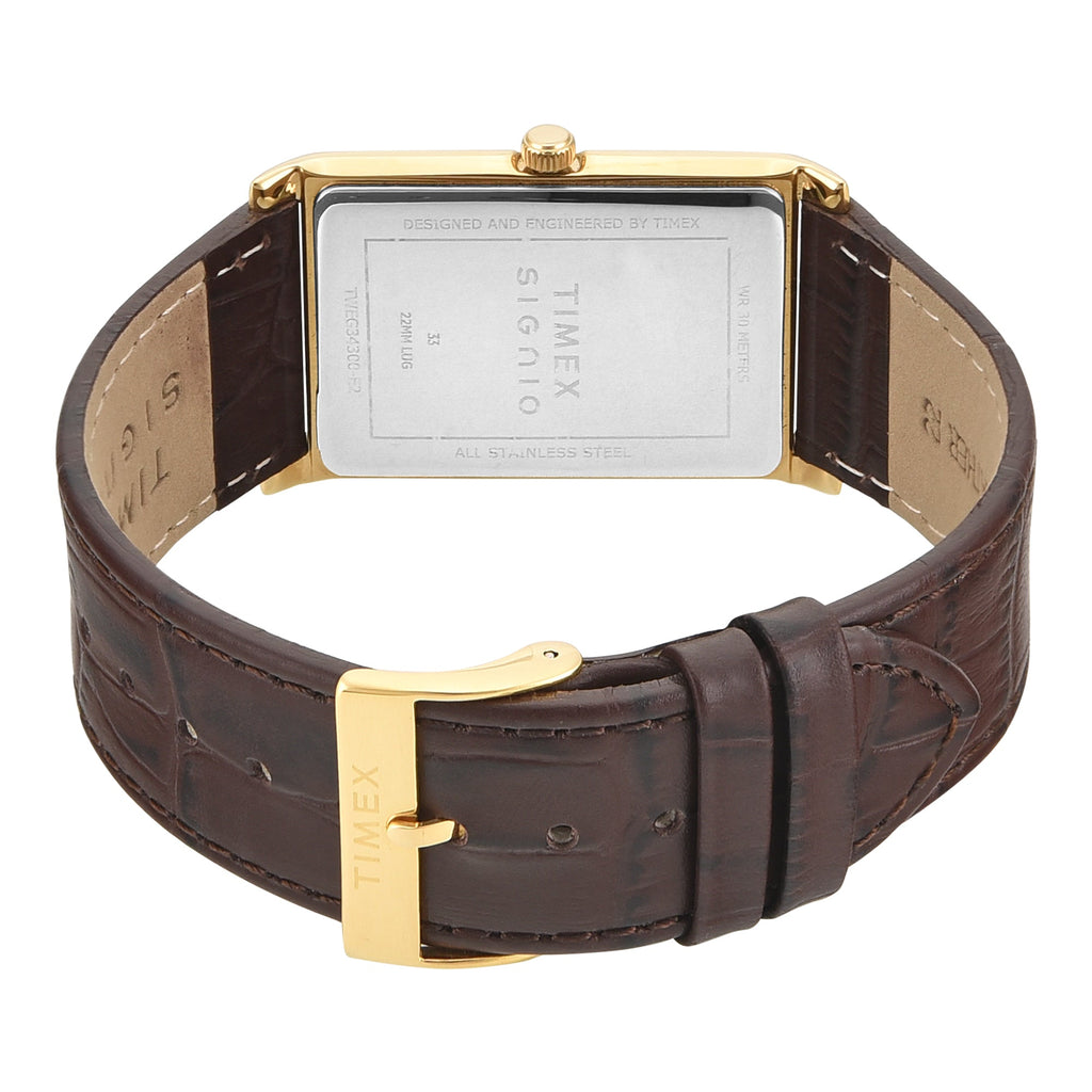 Timex Signio Quartz White Dial Brown Leather Men's Tank Watch | Timex TWEG34300 - VERSE -