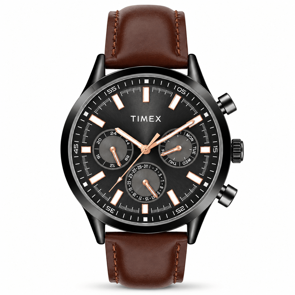 Timex TWHG03SMU19 Men’s Multifunction Watch – Brown Leather Strap, Black Dial| Timex TWHG03SMU19 - VERSE -