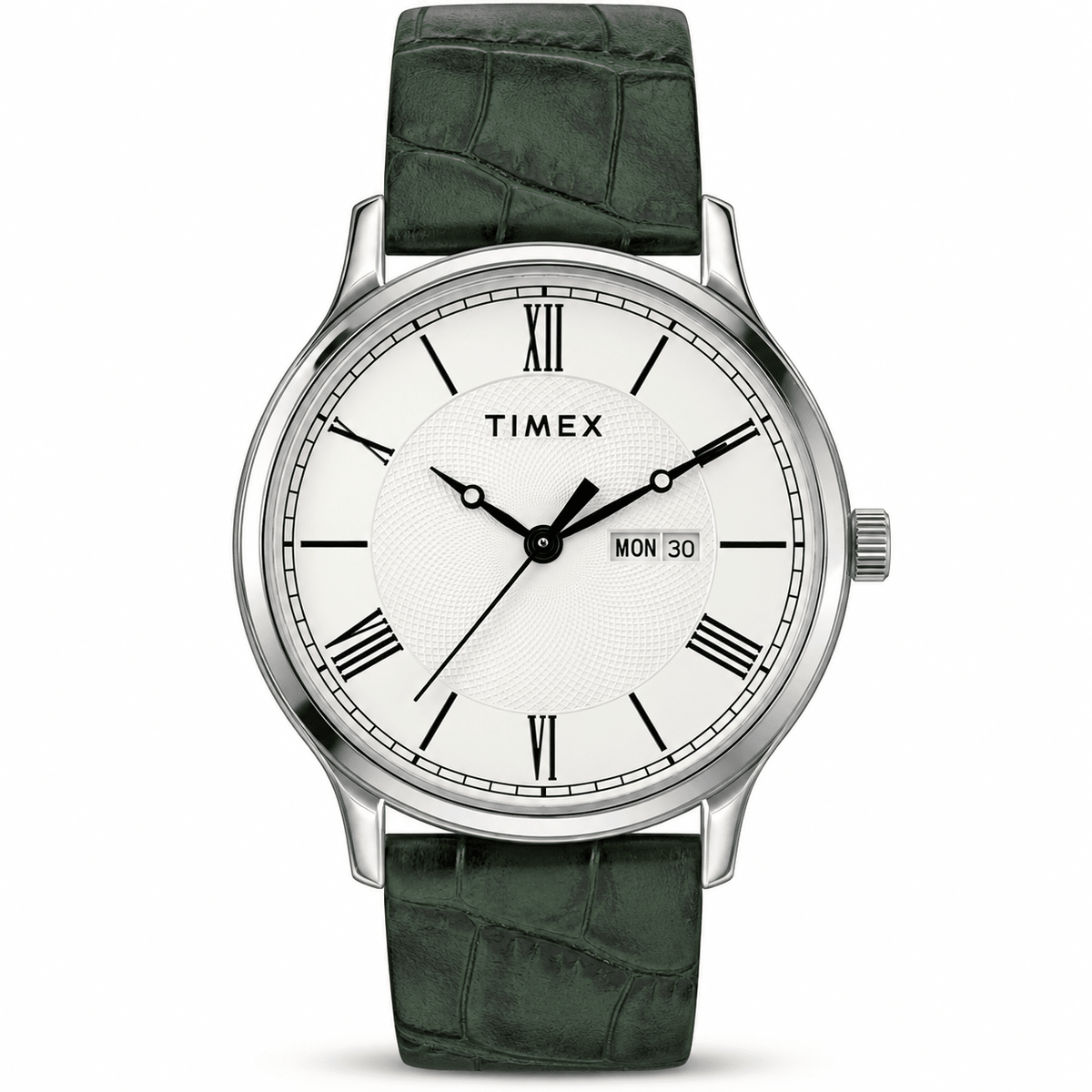 Timex TWTG10510 Men’s Analog Watch – White Dial, Dark Green Leather Strap| Timex TWTG10510 - VERSE -