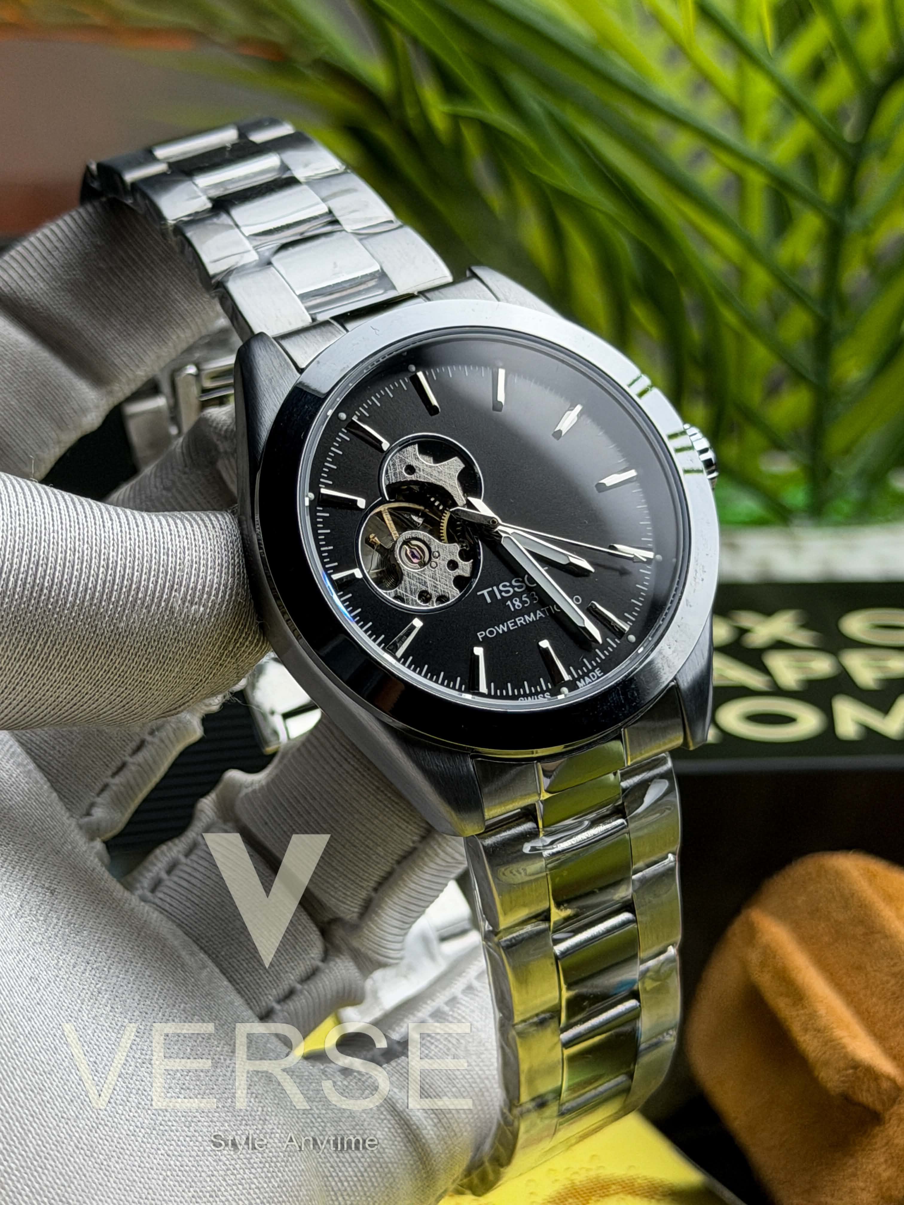 Tissot Gentleman Powermatic 80 Open Heart Automatic | Jet Black Sunray Dial - ( Semi Triple A ) - VERSE -