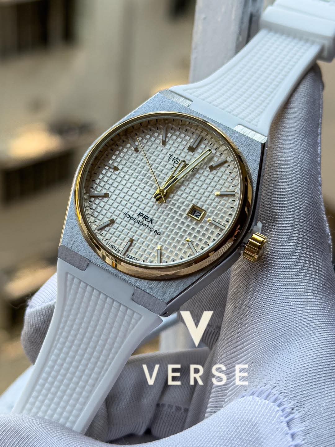 Tissot PRX Powermatic 80 Non - Chrono | White Silicone Strap Gold Case - Quartz ( Double A ) - VERSE - 