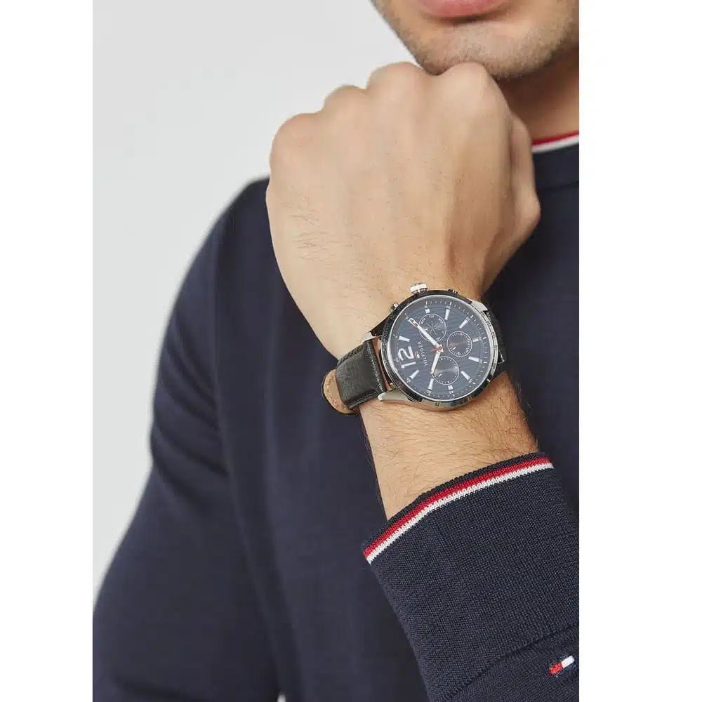 Tommy Hilfiger Gavin Multifunction Blue Dial Black Leather Men’s Watch | Model 1791468 - VERSE - 