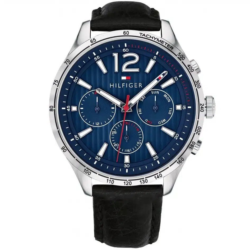 Tommy Hilfiger Gavin Multifunction Blue Dial Black Leather Men’s Watch | Model 1791468 - VERSE - 