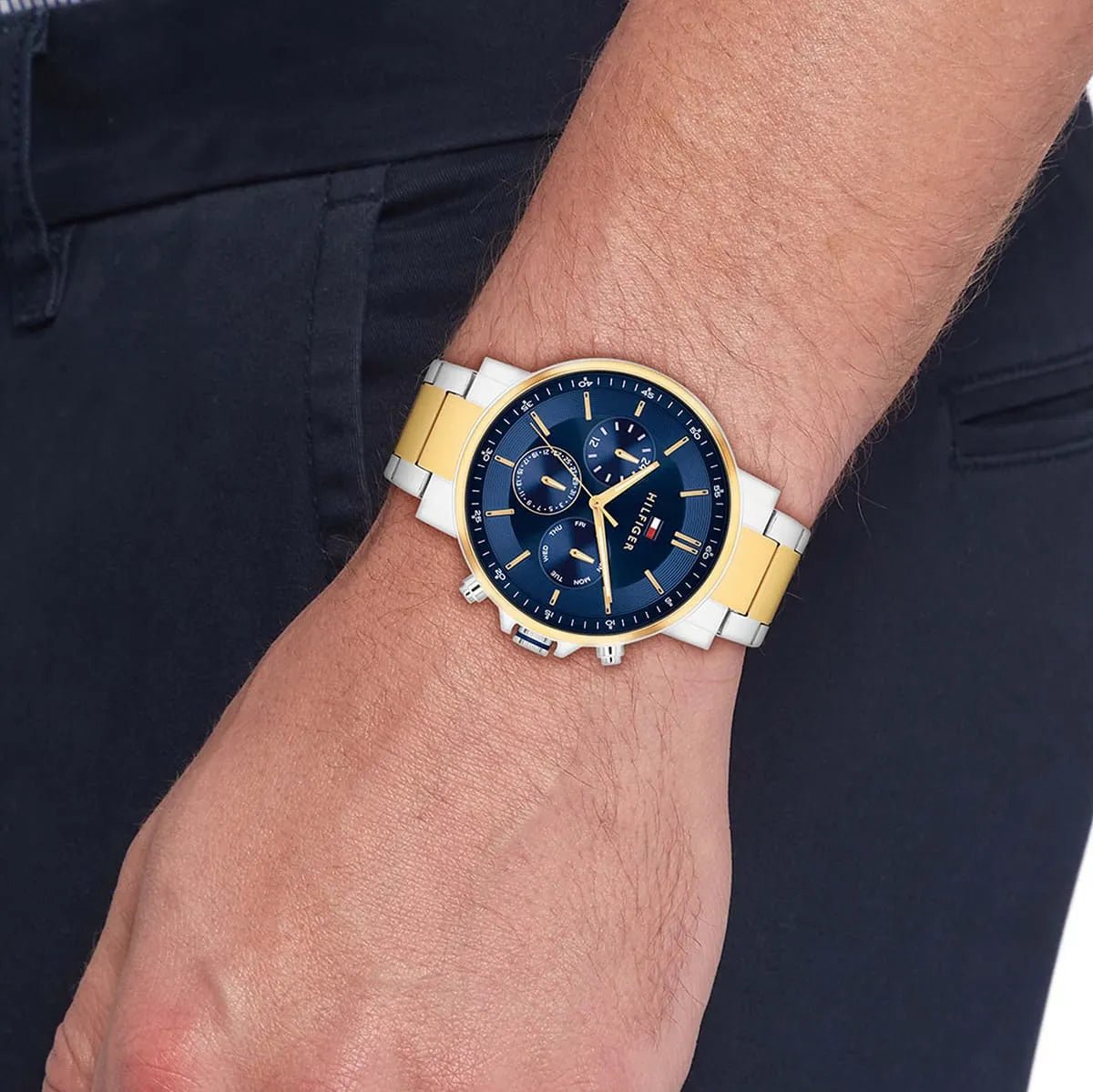 Tommy Hilfiger Tyson Multifunction Two-Tone Navy Blue Dial Stainless Steel Men's Watch | Tommy Hilfiger TH1710710 - VERSE -