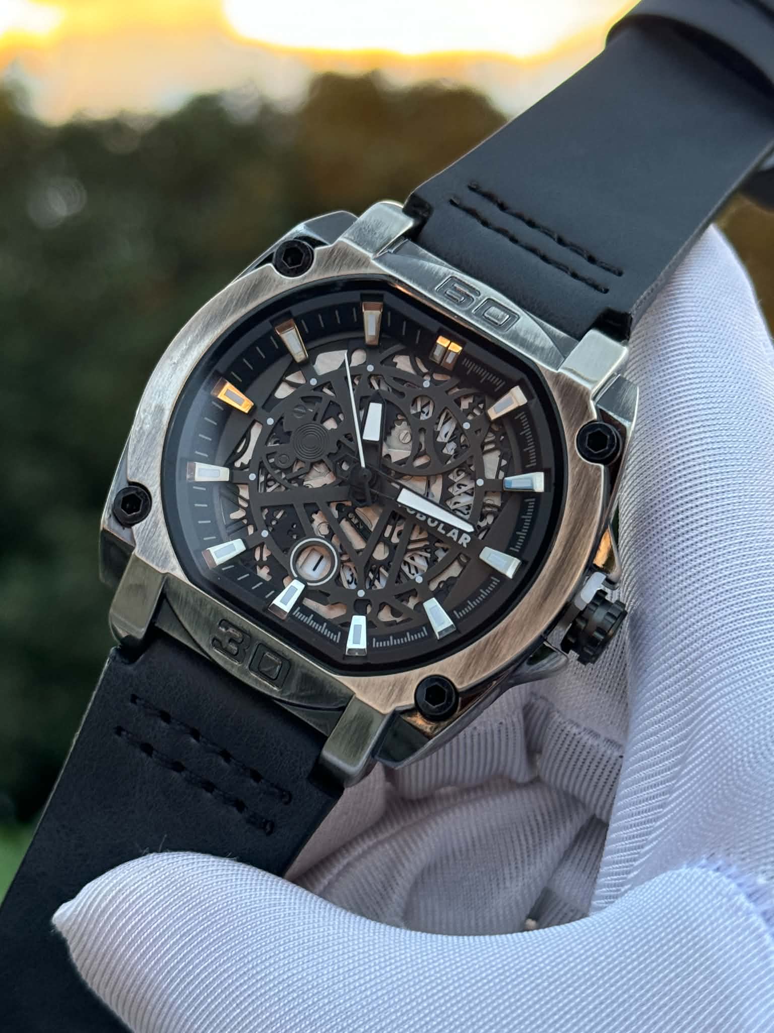 Tubular Square Brushed - Silver Case Skeleton Dial Silver Digits - VERSE - 